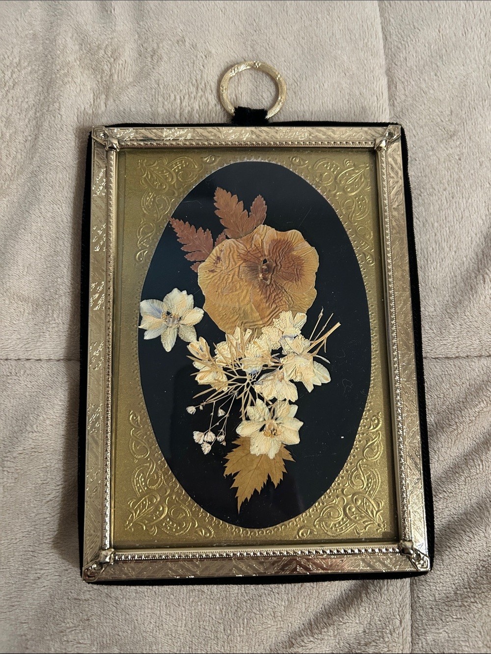 Handmade Gold Framed Botanical Wall Art with Pressed Flowers with Hook